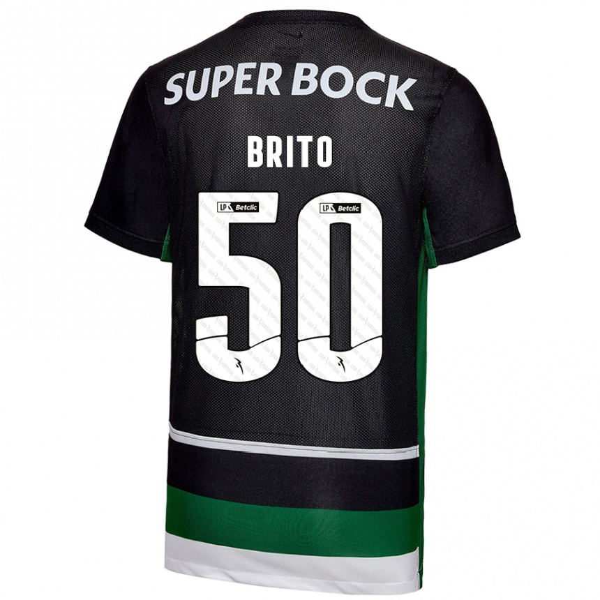 Men Football Alexandre Brito #50 Black White Green Home Jersey 2024/25 T-Shirt Za