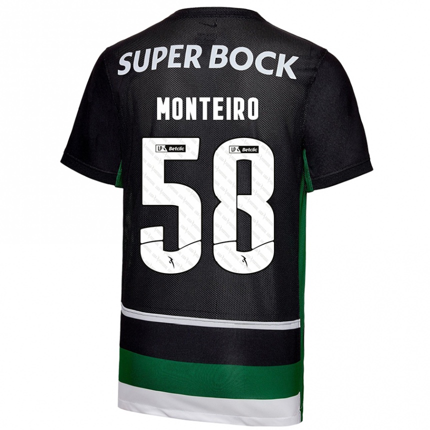 Men Football David Monteiro #58 Black White Green Home Jersey 2024/25 T-Shirt Za