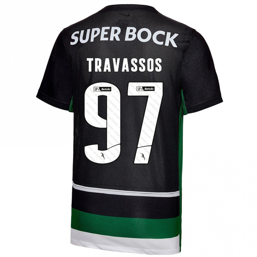 Men Football Travassos #97 Black White Green Home Jersey 2024/25 T-Shirt Za