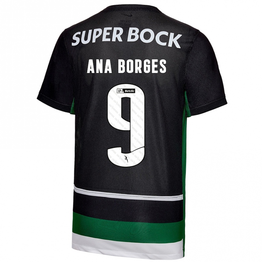 Men Football Ana Catarina Marques Borges #9 Black White Green Home Jersey 2024/25 T-Shirt Za