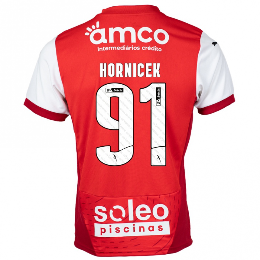 Men Football Lukas Hornicek #91 Red White Home Jersey 2024/25 T-Shirt Za