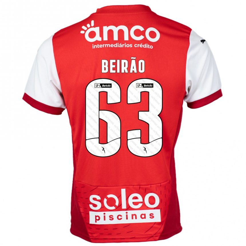 Men Football Rodrigo Beirão #63 Red White Home Jersey 2024/25 T-Shirt Za