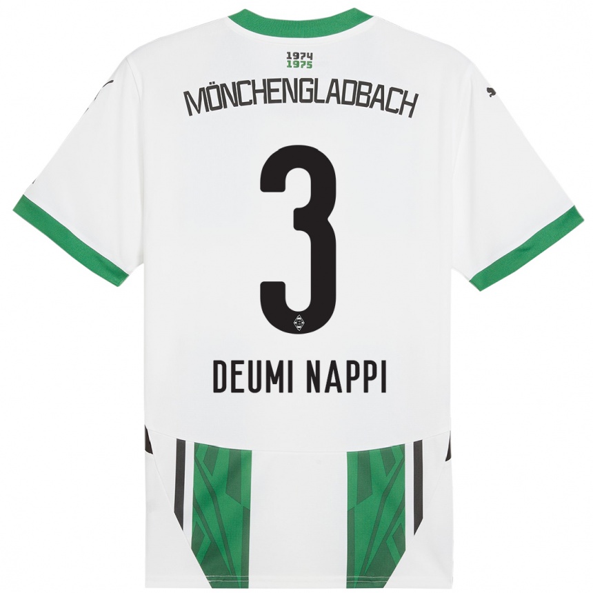 Men Football Dimitrie Deumi Nappi #3 White Green Home Jersey 2024/25 T-Shirt Za