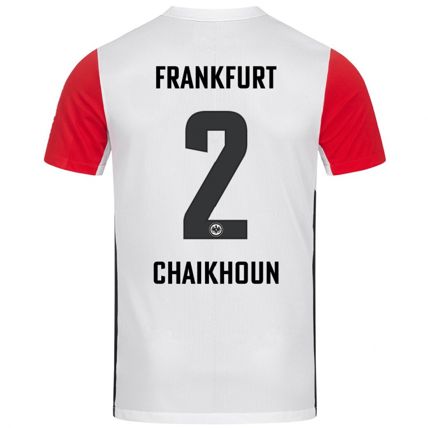 Men Football Ayoub Chaikhoun #2 White Red Home Jersey 2024/25 T-Shirt Za