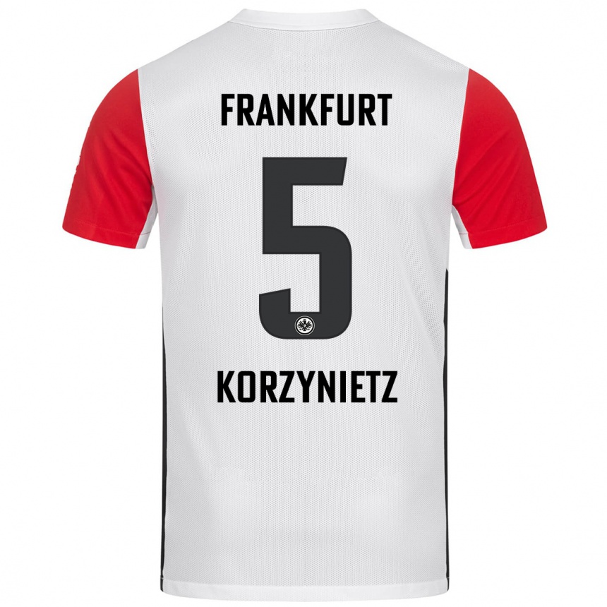 Men Football Jaden Korzynietz #5 White Red Home Jersey 2024/25 T-Shirt Za