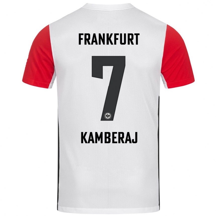 Men Football Donart Kamberaj #7 White Red Home Jersey 2024/25 T-Shirt Za