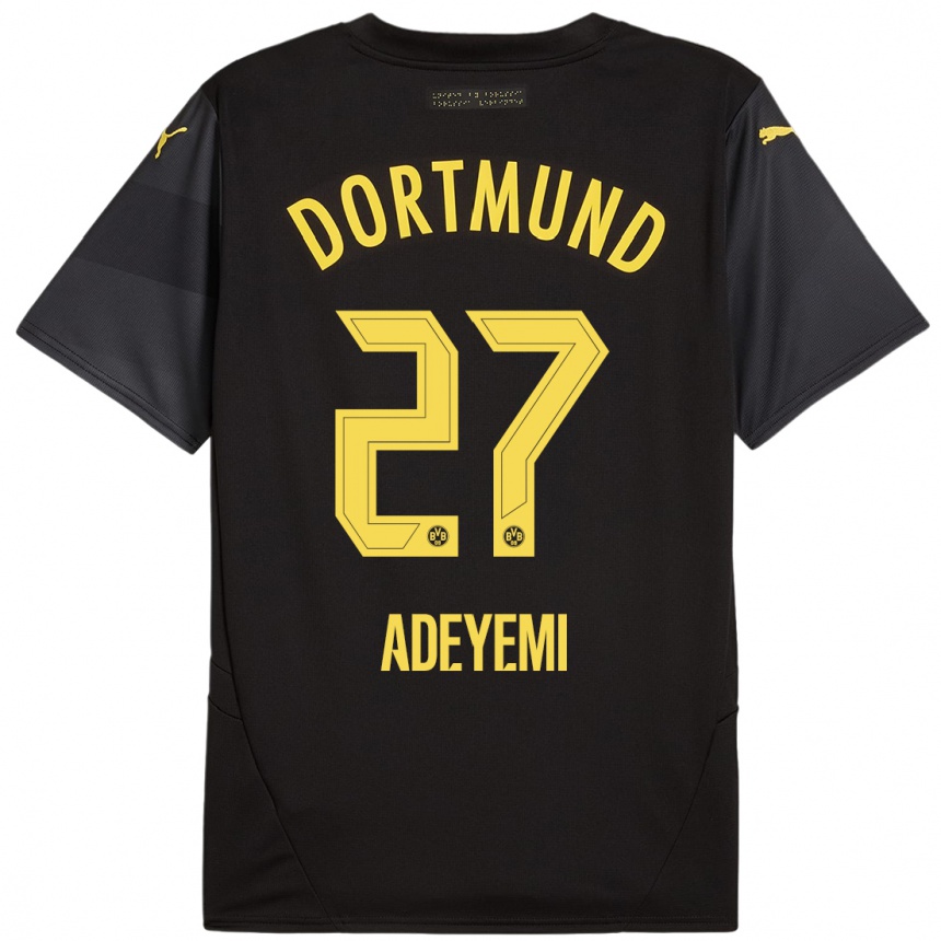 Men Football Karim Adeyemi #27 Black Yellow Away Jersey 2024/25 T-Shirt Za