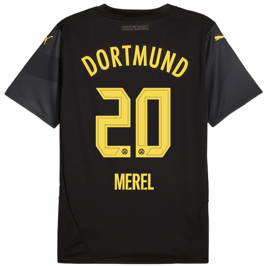 Men Football Freriks Merel #20 Black Yellow Away Jersey 2024/25 T-Shirt Za