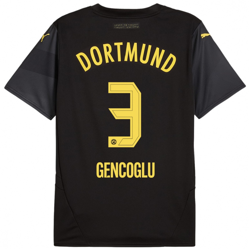 Men Football Tekin Gencoglu #3 Black Yellow Away Jersey 2024/25 T-Shirt Za