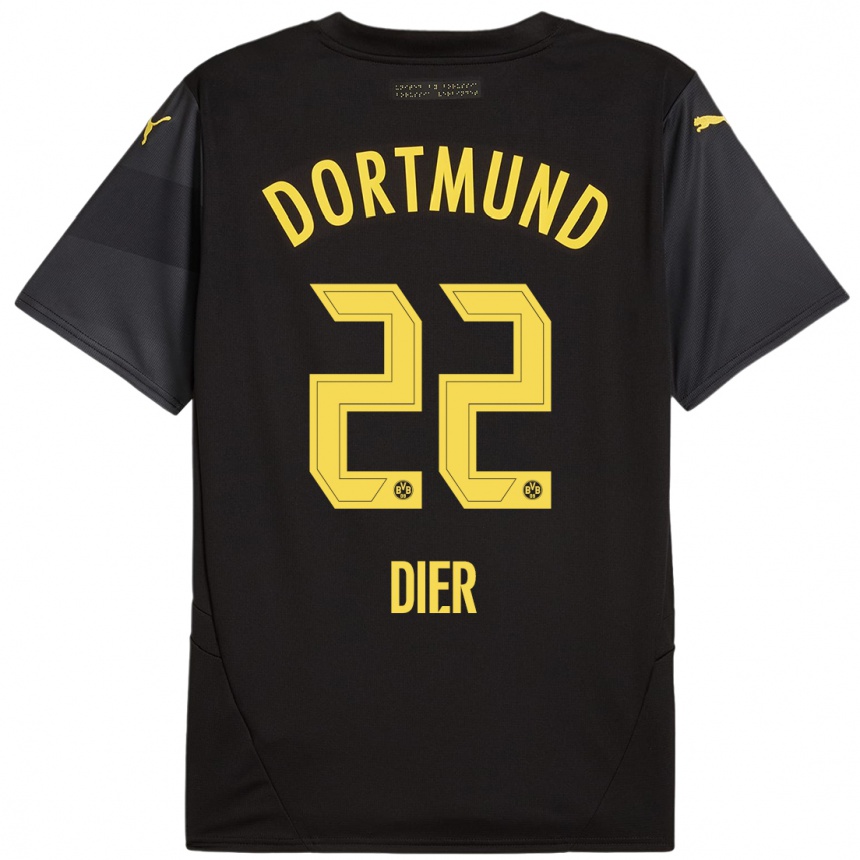 Men Football Henrik Dier #22 Black Yellow Away Jersey 2024/25 T-Shirt Za