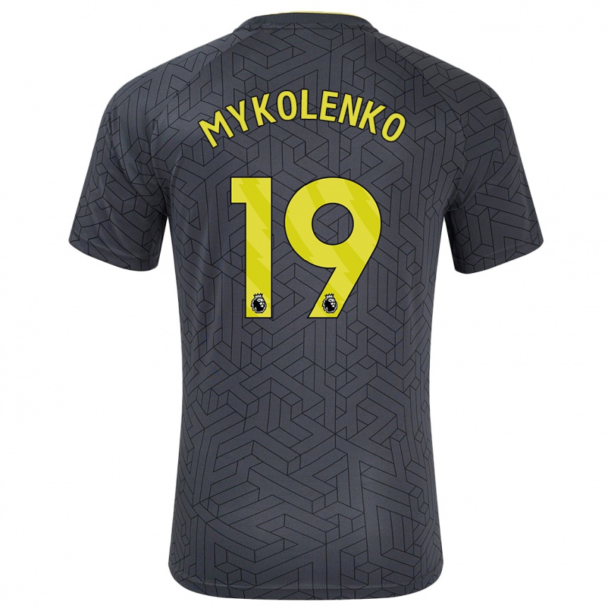 Men Football Vitaliy Mykolenko #19 Black Yellow Away Jersey 2024/25 T-Shirt Za