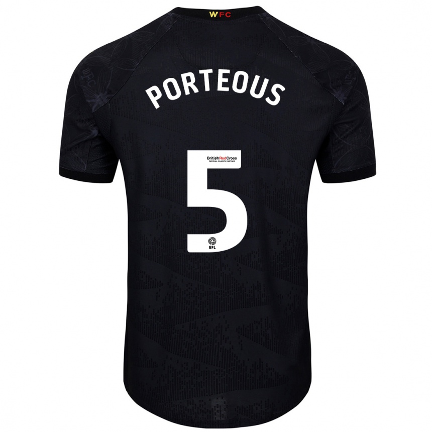 Men Football Ryan Porteous #5 Black White Away Jersey 2024/25 T-Shirt Za