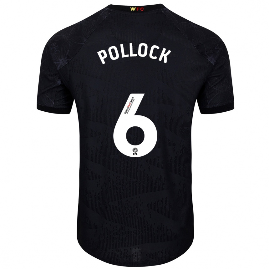 Men Football Mattie Pollock #6 Black White Away Jersey 2024/25 T-Shirt Za