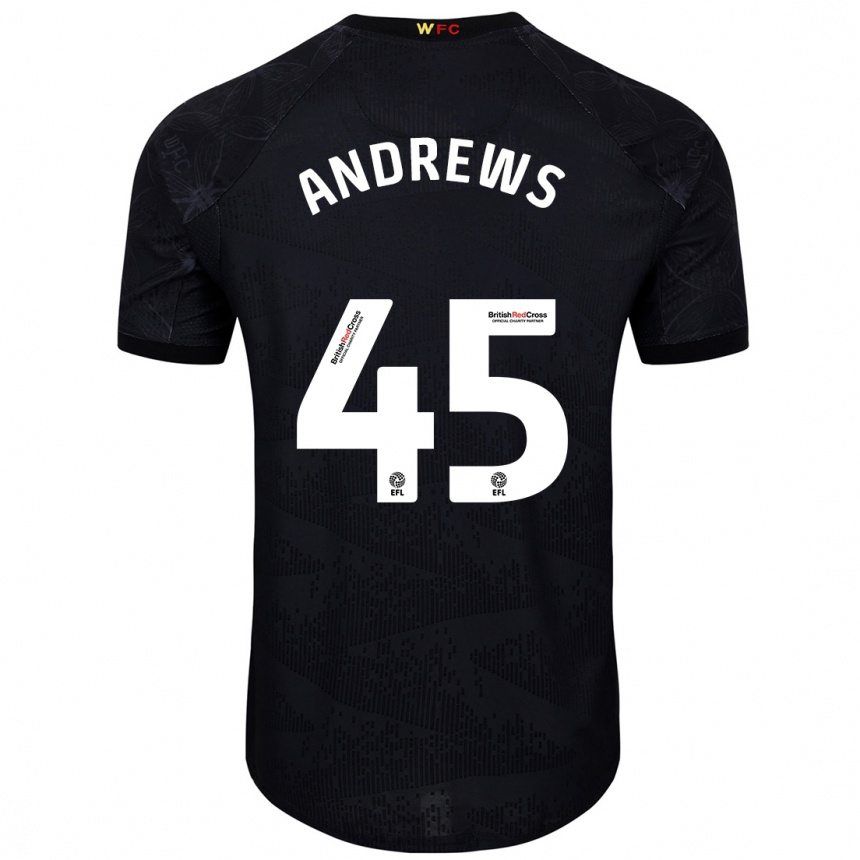 Men Football Ryan Andrews #45 Black White Away Jersey 2024/25 T-Shirt Za