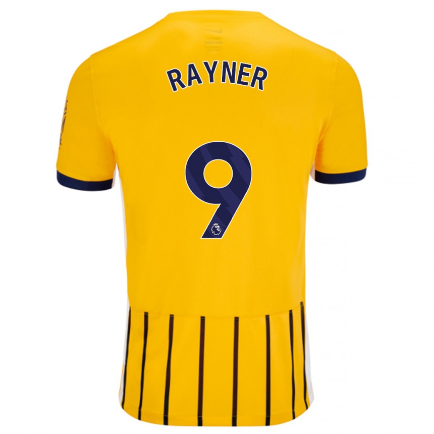 Men Football Rebecca Rayner #9 Gold Blue Pinstripes Away Jersey 2024/25 T-Shirt Za