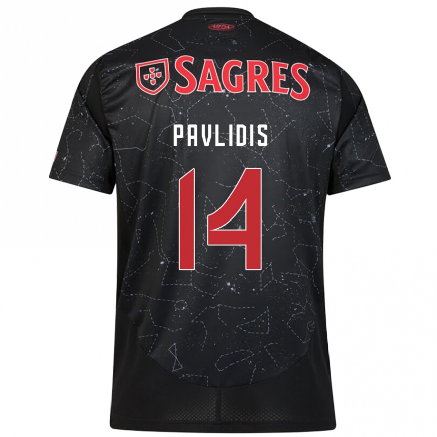 Men Football Vangelis Pavlidis #14 Black Red Away Jersey 2024/25 T-Shirt Za