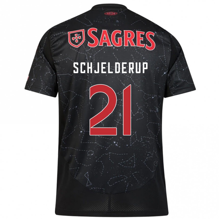 Men Football Andreas Schjelderup #21 Black Red Away Jersey 2024/25 T-Shirt Za