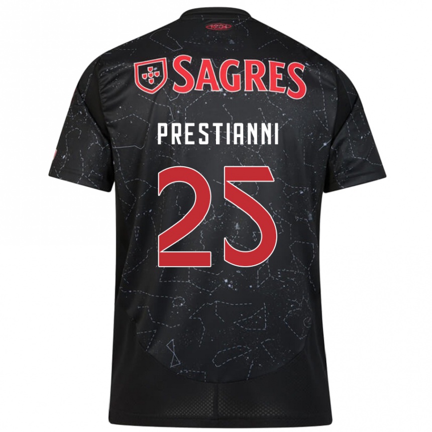 Men Football Gianluca Prestianni #25 Black Red Away Jersey 2024/25 T-Shirt Za