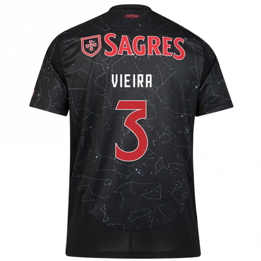 Men Football Miguel Vieira #3 Black Red Away Jersey 2024/25 T-Shirt Za