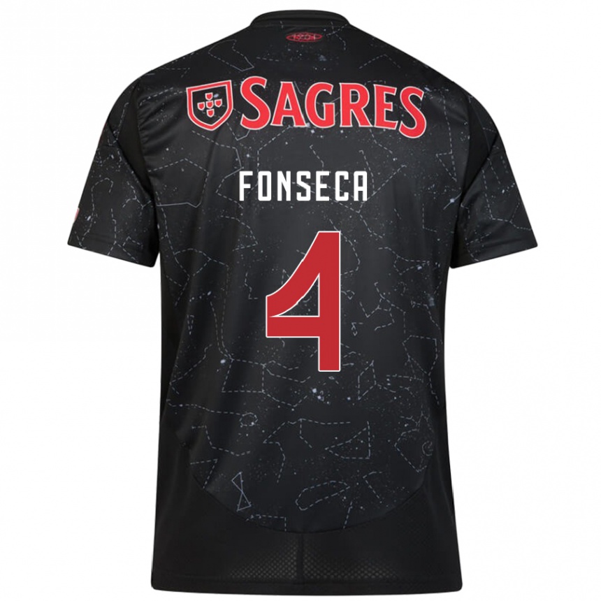 Men Football João Fonseca #4 Black Red Away Jersey 2024/25 T-Shirt Za