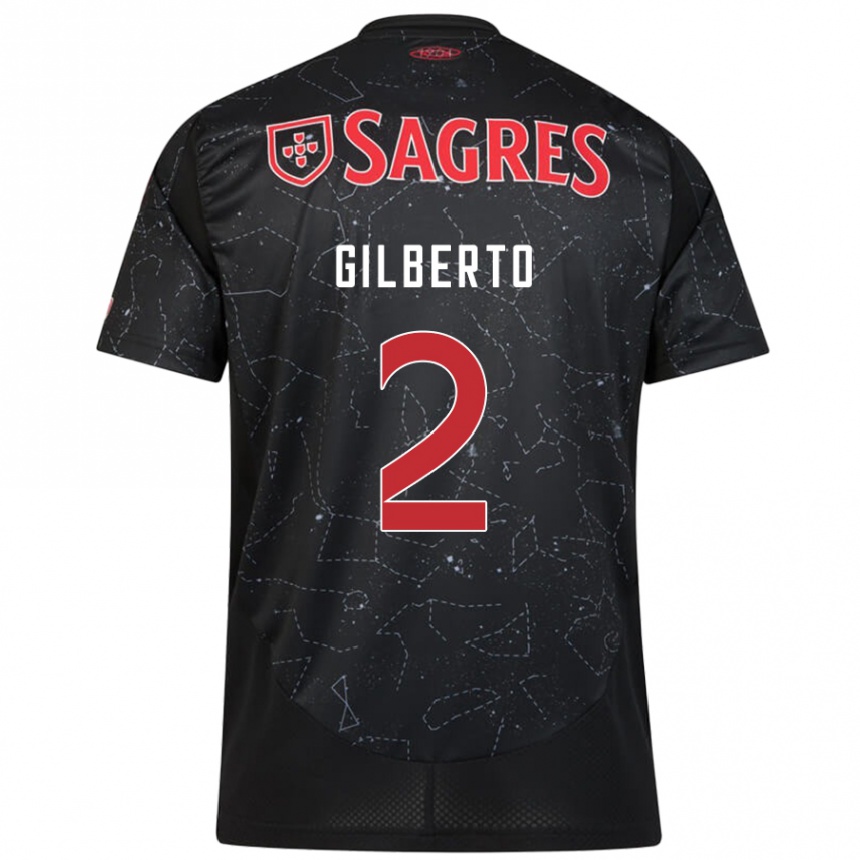 Men Football Gilberto #2 Black Red Away Jersey 2024/25 T-Shirt Za