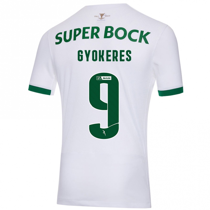 Men Football Viktor Gyökeres #9 White Green Away Jersey 2024/25 T-Shirt Za