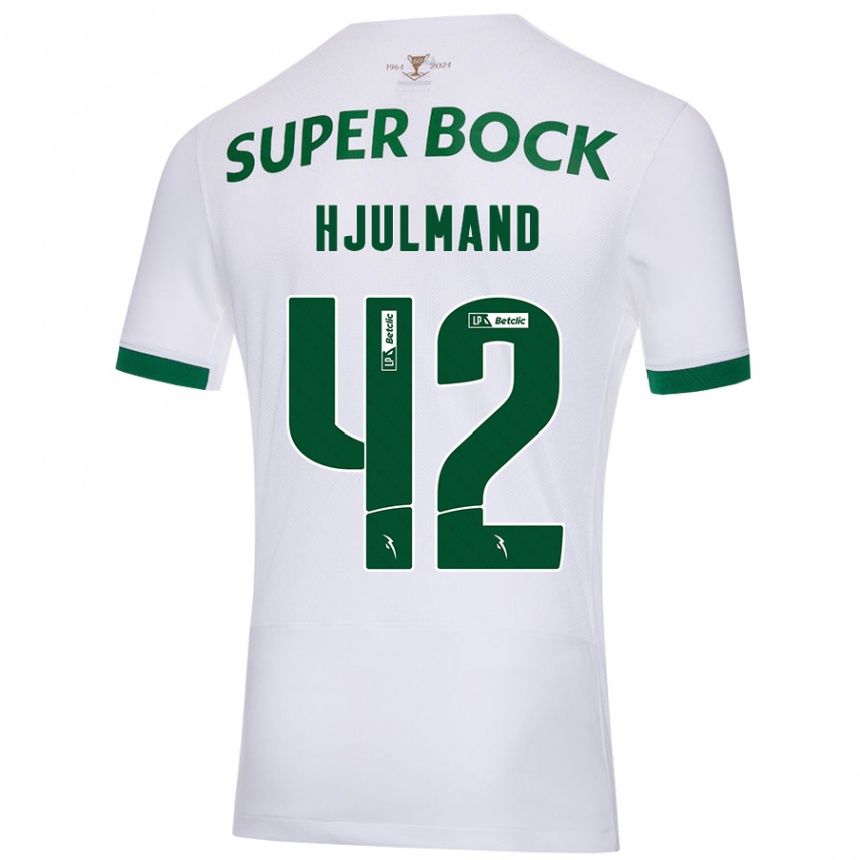 Men Football Morten Hjulmand #42 White Green Away Jersey 2024/25 T-Shirt Za