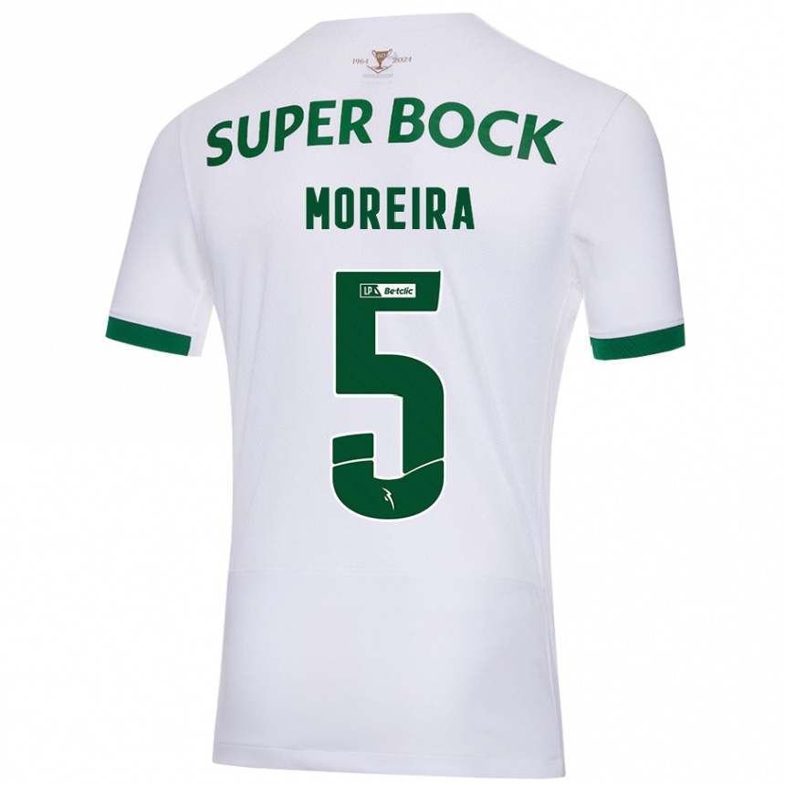 Men Football David Moreira #5 White Green Away Jersey 2024/25 T-Shirt Za