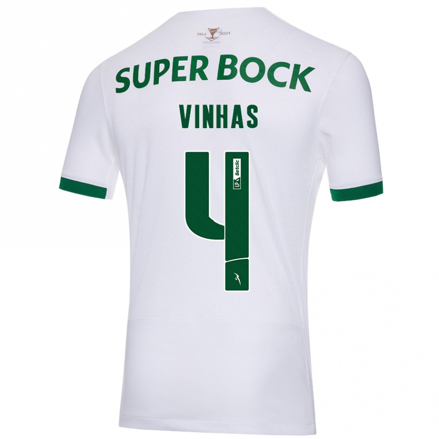 Men Football Gabriela Vinhas #4 White Green Away Jersey 2024/25 T-Shirt Za