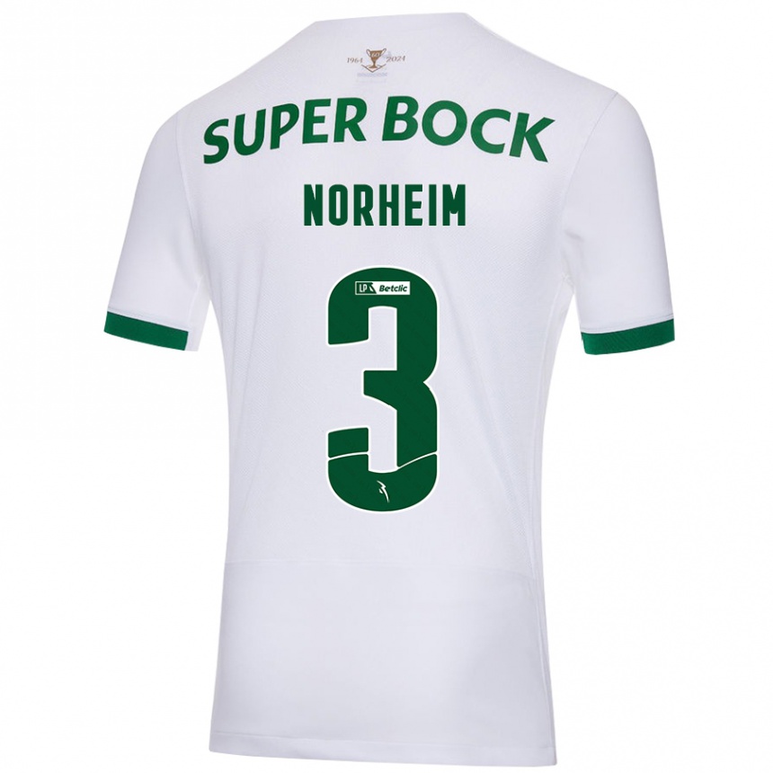 Men Football Andrea Norheim #3 White Green Away Jersey 2024/25 T-Shirt Za