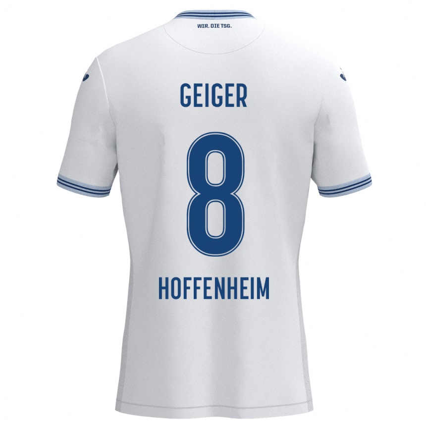 Men Football Dennis Geiger #8 White Blue Away Jersey 2024/25 T-Shirt Za