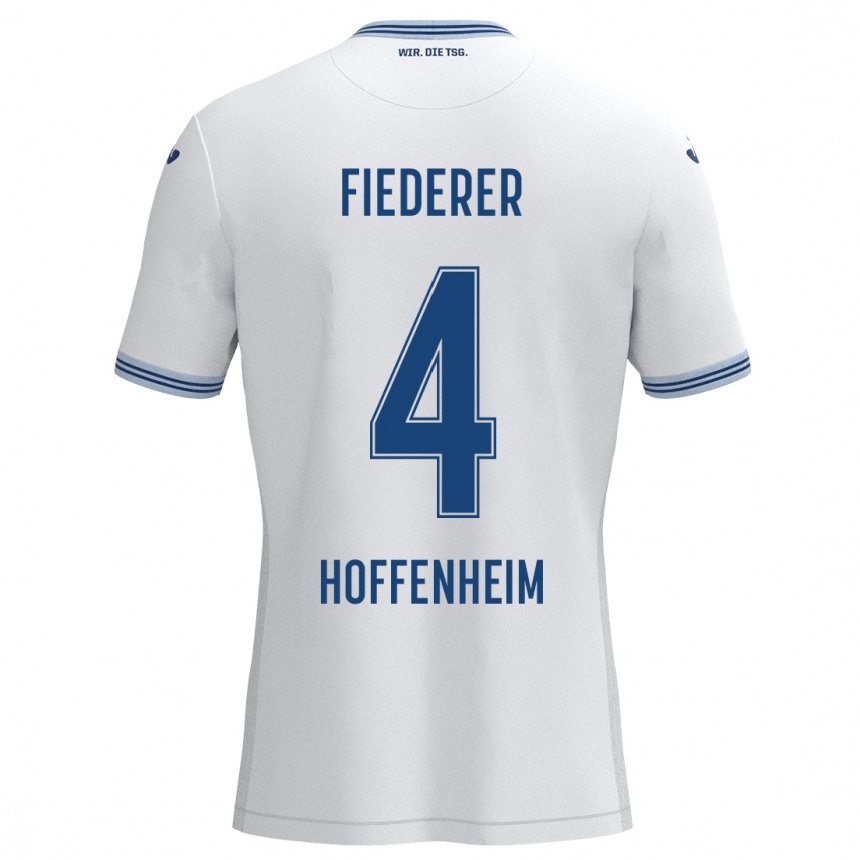 Men Football Tom Fiederer #4 White Blue Away Jersey 2024/25 T-Shirt Za