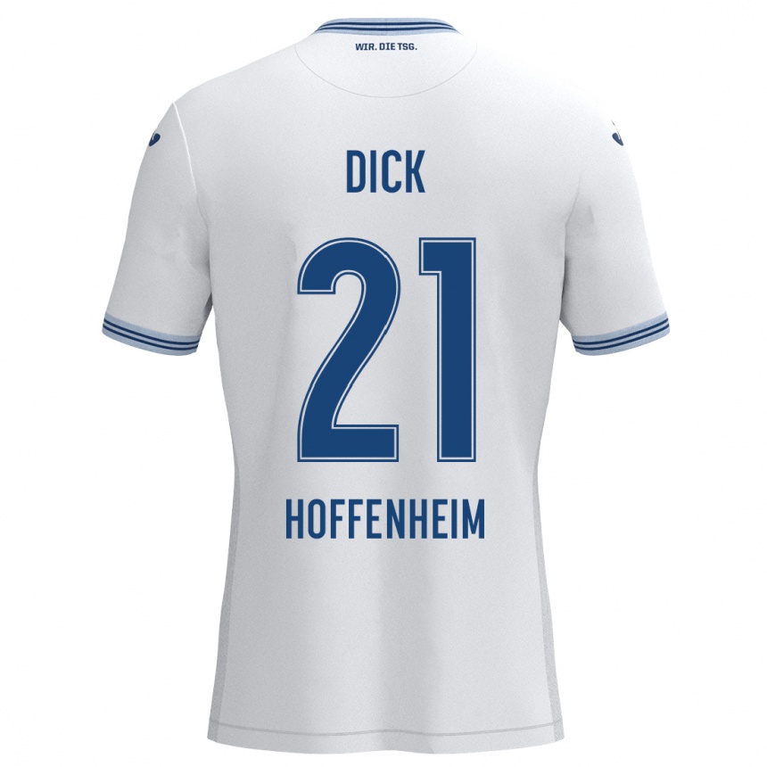 Men Football Laura Dick #21 White Blue Away Jersey 2024/25 T-Shirt Za