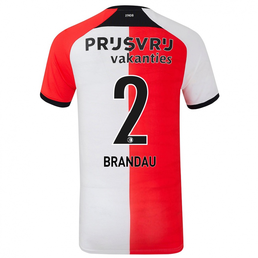 Women Football Justine Brandau #2 Red White Home Jersey 2024/25 T-Shirt Za