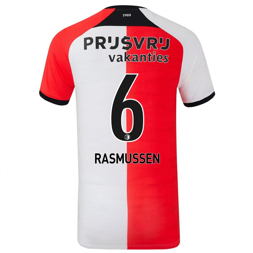 Women Football Jacob Rasmussen #6 Red White Home Jersey 2024/25 T-Shirt Za