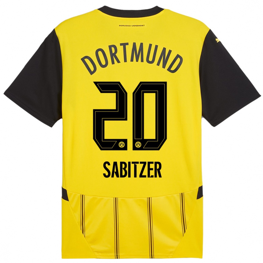 Women Football Marcel Sabitzer #20 Yellow Black Home Jersey 2024/25 T-Shirt Za