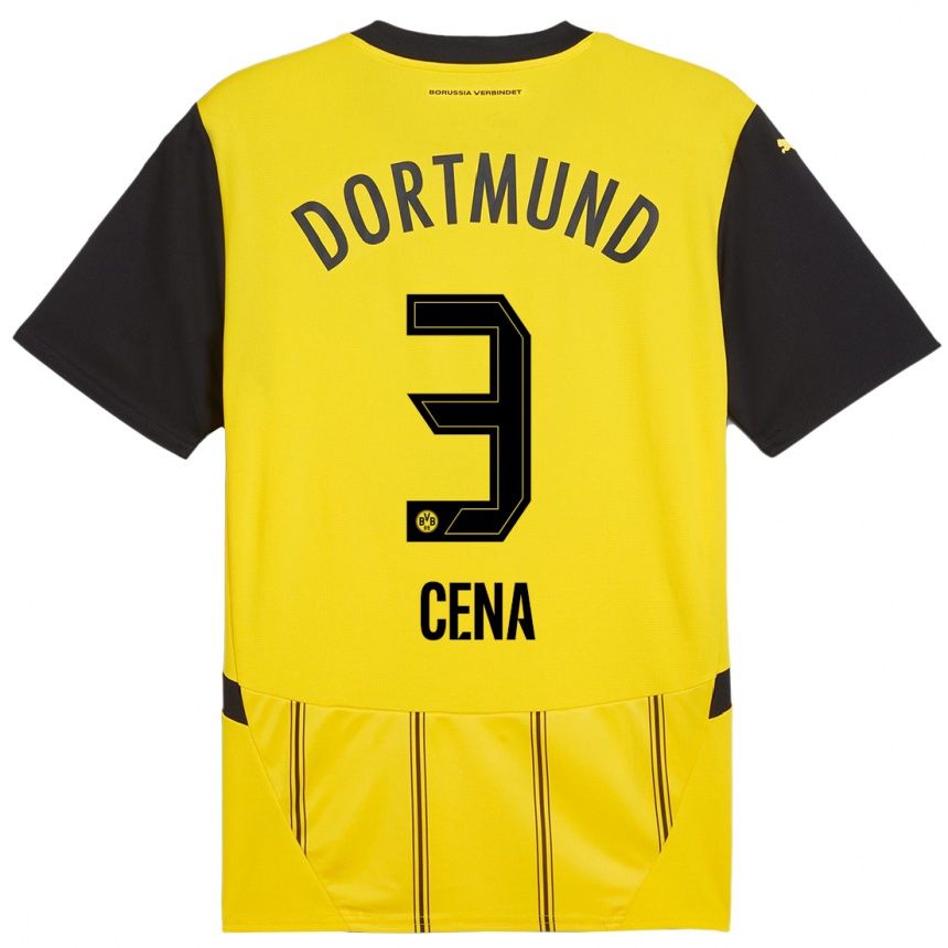 Women Football Valon Cena #3 Yellow Black Home Jersey 2024/25 T-Shirt Za