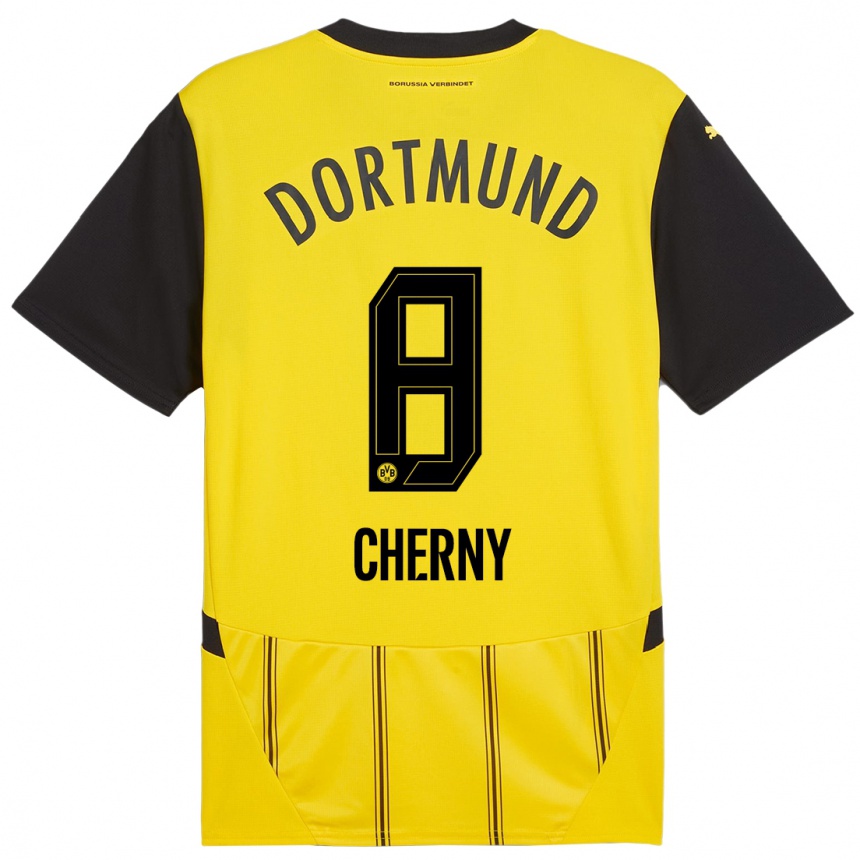 Women Football Nick Cherny #8 Yellow Black Home Jersey 2024/25 T-Shirt Za