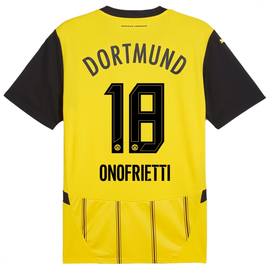 Women Football Vincenzo Onofrietti #18 Yellow Black Home Jersey 2024/25 T-Shirt Za