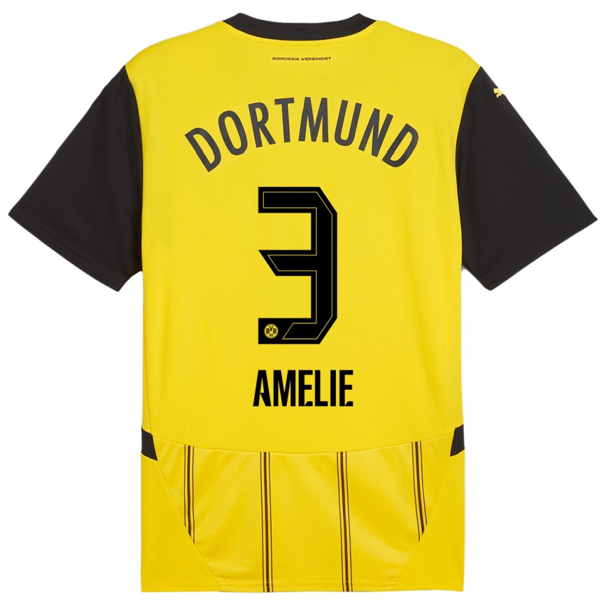 Women Football Berger Amelie #3 Yellow Black Home Jersey 2024/25 T-Shirt Za