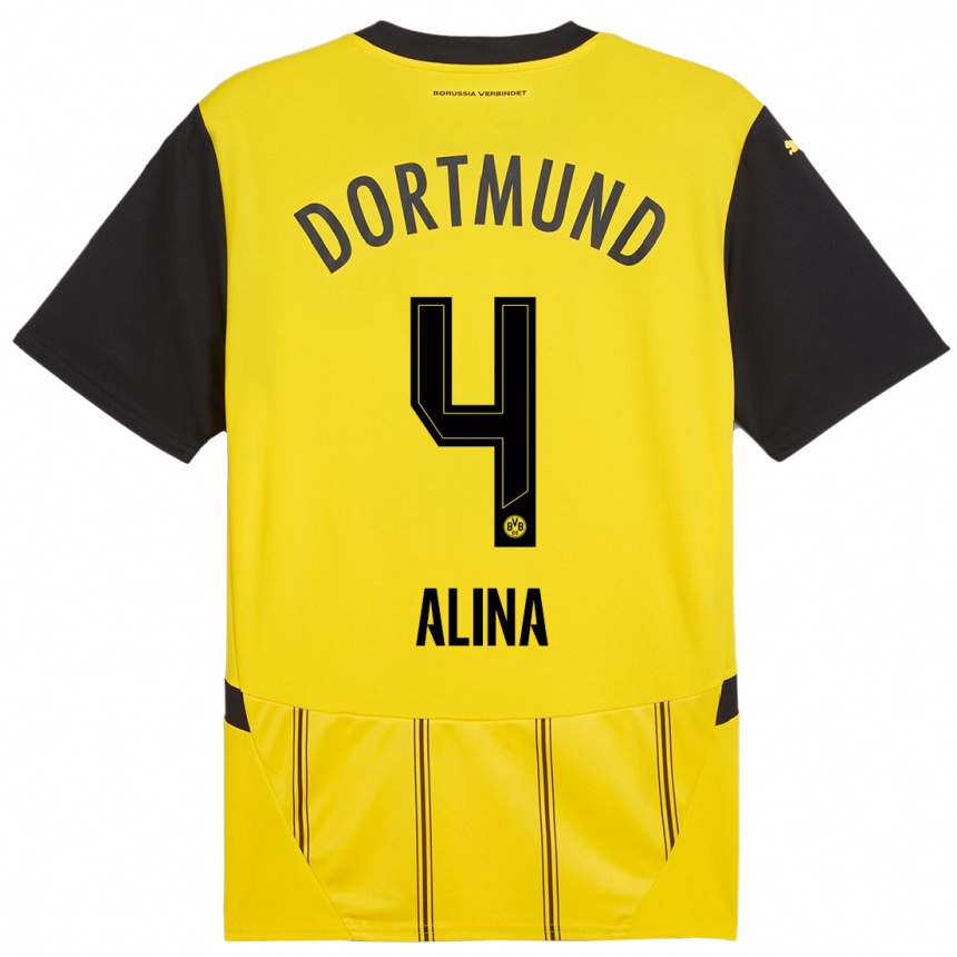 Women Football Grijseels Alina #4 Yellow Black Home Jersey 2024/25 T-Shirt Za