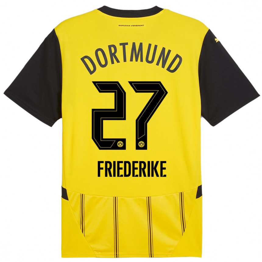 Women Football Burczik Friederike #27 Yellow Black Home Jersey 2024/25 T-Shirt Za