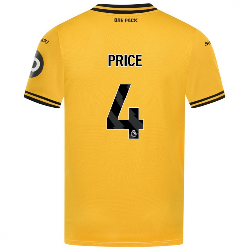 Women Football Anna Price #4 Yellow Home Jersey 2024/25 T-Shirt Za