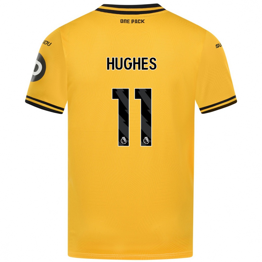 Women Football Amber Hughes #11 Yellow Home Jersey 2024/25 T-Shirt Za