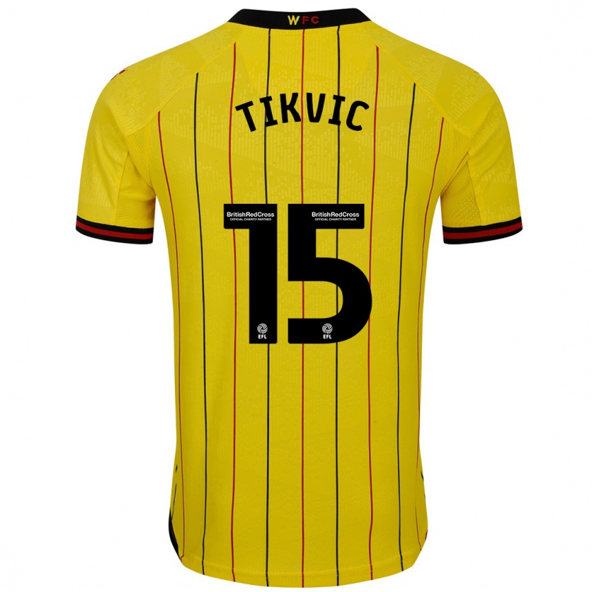 Women Football Antonio Tikvic #15 Yellow Black Home Jersey 2024/25 T-Shirt Za