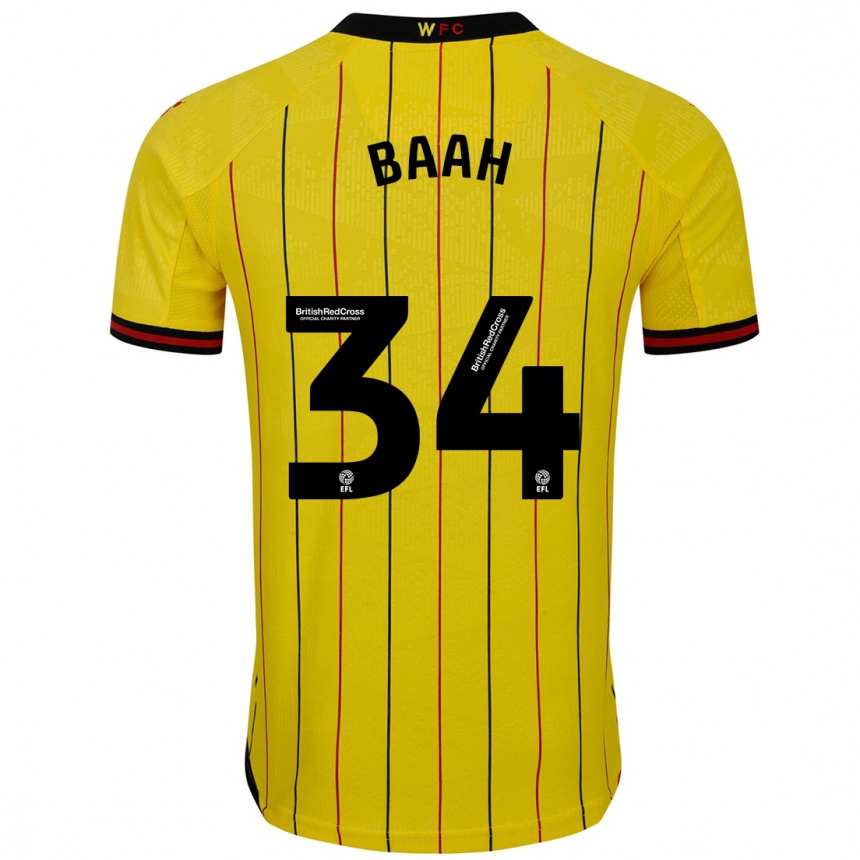 Women Football Kwadwo Baah #34 Yellow Black Home Jersey 2024/25 T-Shirt Za