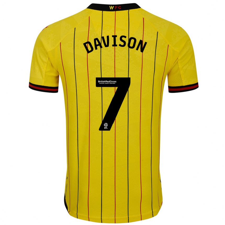 Women Football Gemma Davison #7 Yellow Black Home Jersey 2024/25 T-Shirt Za