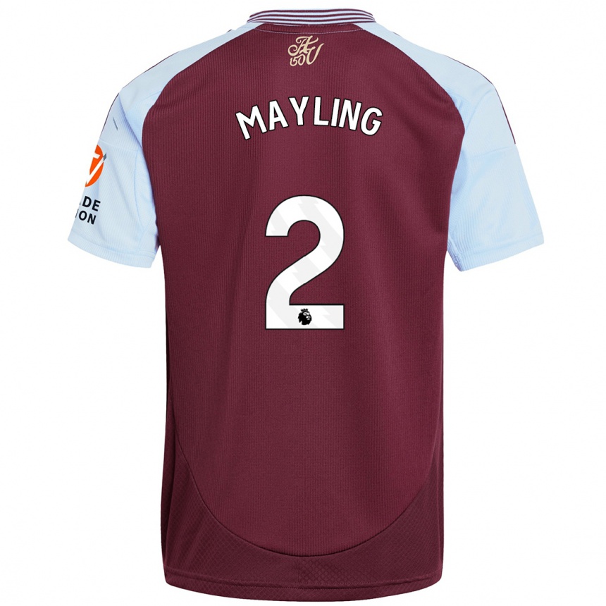 Women Football Sarah Mayling #2 Burgundy Sky Blue Home Jersey 2024/25 T-Shirt Za