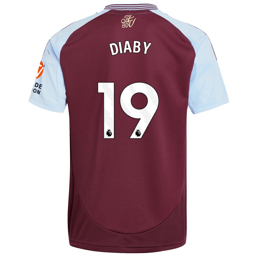 Women Football Moussa Diaby #19 Burgundy Sky Blue Home Jersey 2024/25 T-Shirt Za