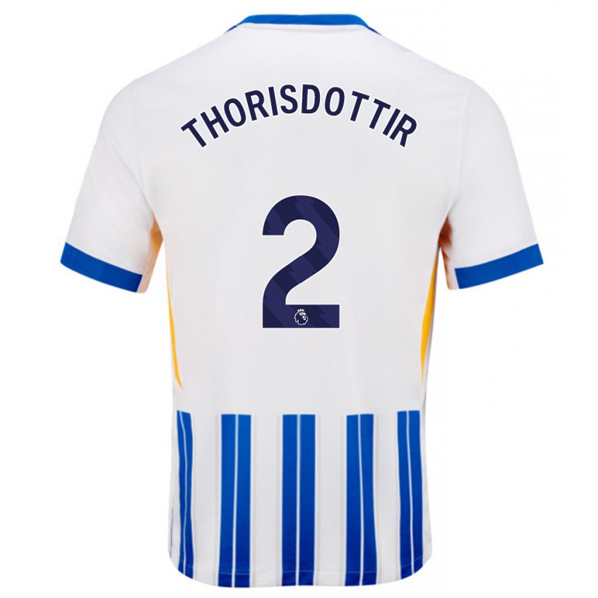 Women Football Maria Thorisdottir #2 White Blue Pinstripes Home Jersey 2024/25 T-Shirt Za